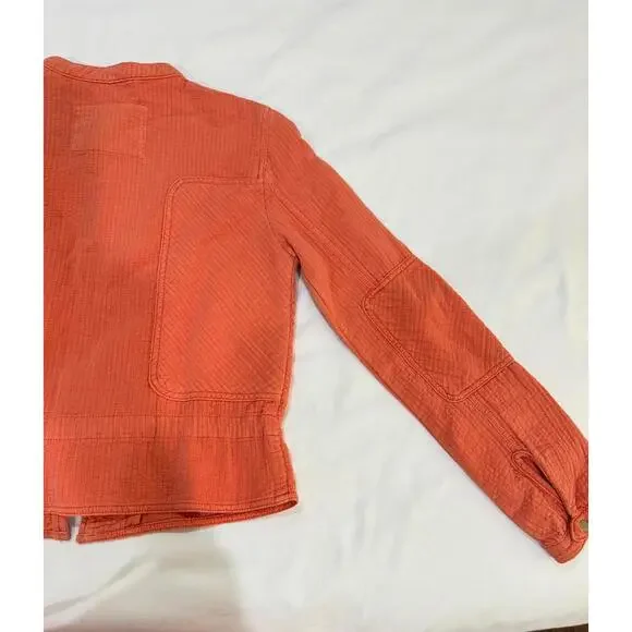 Anthropologie Coral Orange Joyce Quilted Textured Moto Full Zip Jacket- Size XS - Picture 3 of 9